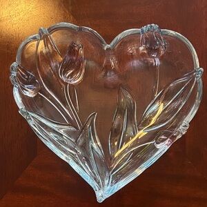 Mikasa Crystal Heart-Shaped Floral Glass Art